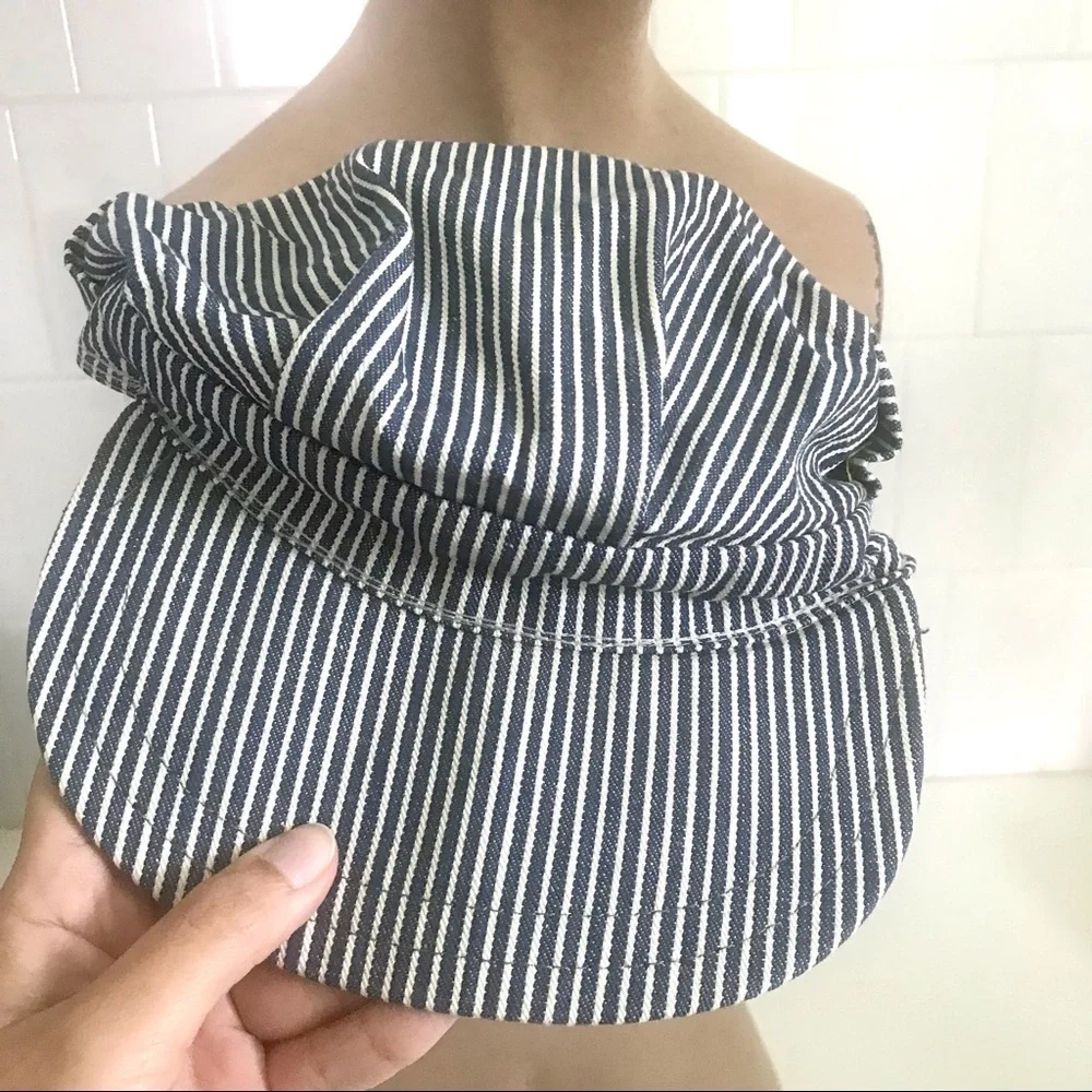 Vintage hickory striped denim conductor hat cap